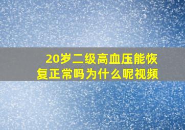 20岁二级高血压能恢复正常吗为什么呢视频