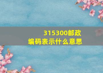 315300邮政编码表示什么意思