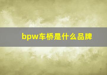 bpw车桥是什么品牌