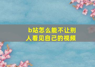 b站怎么能不让别人看见自己的视频