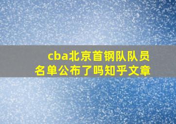 cba北京首钢队队员名单公布了吗知乎文章