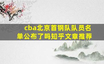 cba北京首钢队队员名单公布了吗知乎文章推荐