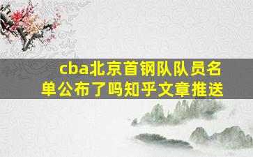 cba北京首钢队队员名单公布了吗知乎文章推送