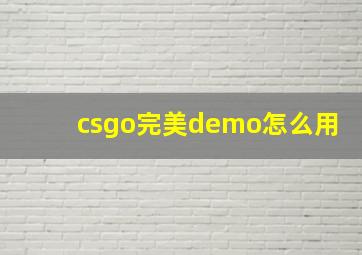 csgo完美demo怎么用