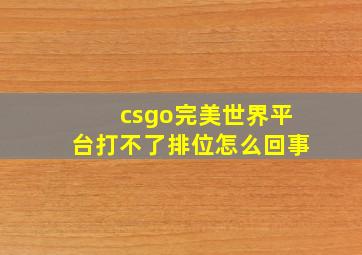 csgo完美世界平台打不了排位怎么回事