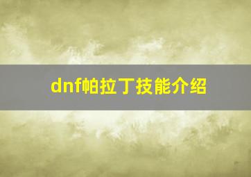 dnf帕拉丁技能介绍