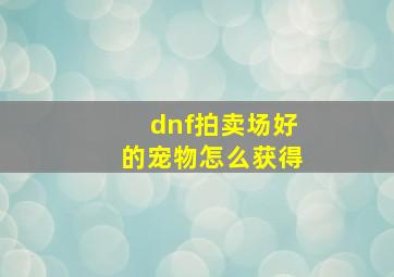 dnf拍卖场好的宠物怎么获得