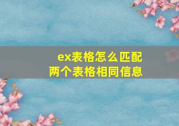 ex表格怎么匹配两个表格相同信息