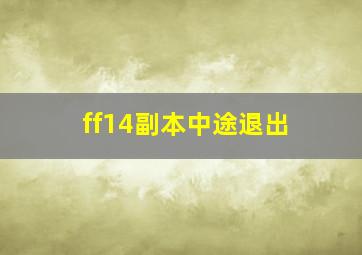 ff14副本中途退出