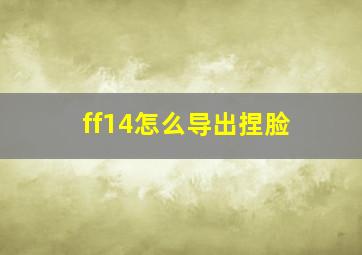 ff14怎么导出捏脸