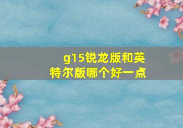 g15锐龙版和英特尔版哪个好一点