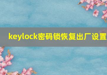 keylock密码锁恢复出厂设置