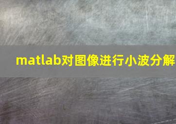 matlab对图像进行小波分解