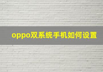 oppo双系统手机如何设置