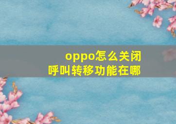 oppo怎么关闭呼叫转移功能在哪