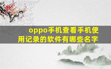 oppo手机查看手机使用记录的软件有哪些名字