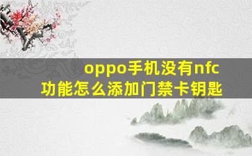 oppo手机没有nfc功能怎么添加门禁卡钥匙