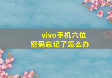 vivo手机六位密码忘记了怎么办