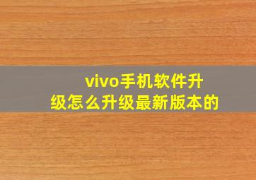 vivo手机软件升级怎么升级最新版本的