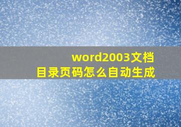 word2003文档目录页码怎么自动生成