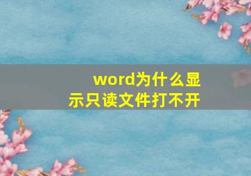 word为什么显示只读文件打不开