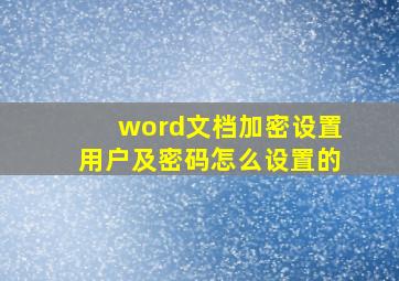 word文档加密设置用户及密码怎么设置的