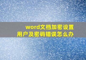 word文档加密设置用户及密码错误怎么办