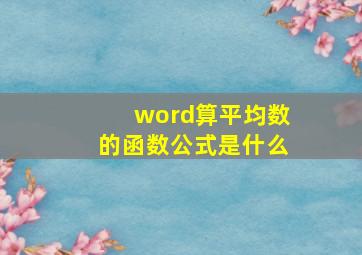 word算平均数的函数公式是什么