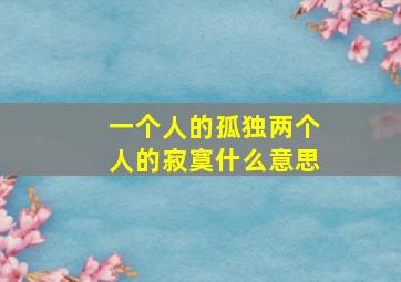 一个人的孤独两个人的寂寞什么意思