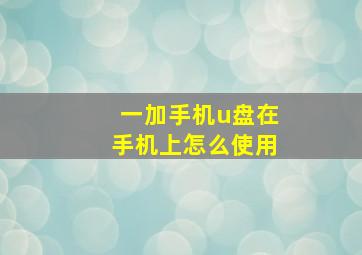 一加手机u盘在手机上怎么使用