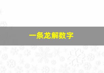 一条龙解数字