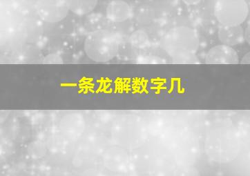 一条龙解数字几