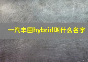 一汽丰田hybrid叫什么名字