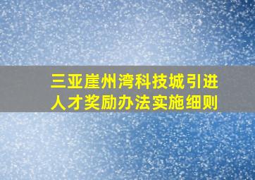 三亚崖州湾科技城引进人才奖励办法实施细则