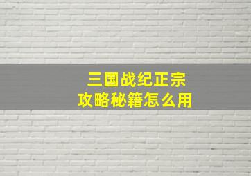 三国战纪正宗攻略秘籍怎么用