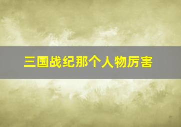 三国战纪那个人物厉害