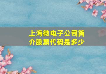 上海微电子公司简介股票代码是多少