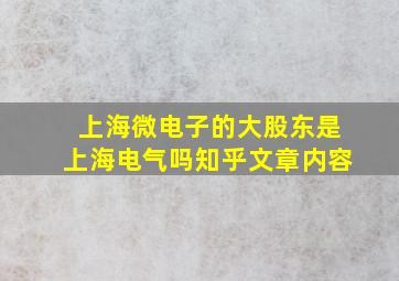 上海微电子的大股东是上海电气吗知乎文章内容