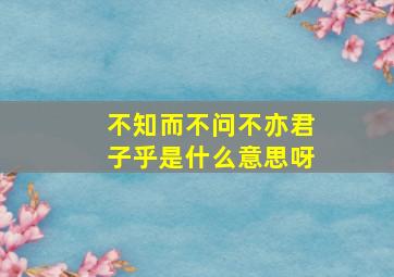 不知而不问不亦君子乎是什么意思呀