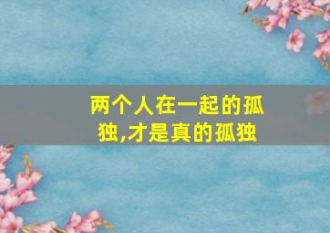 两个人在一起的孤独,才是真的孤独