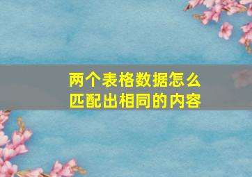 两个表格数据怎么匹配出相同的内容