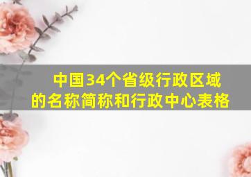 中国34个省级行政区域的名称简称和行政中心表格