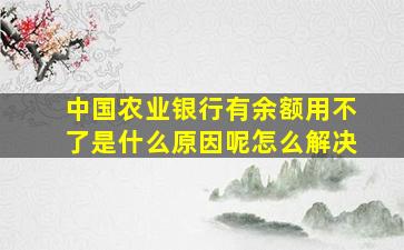 中国农业银行有余额用不了是什么原因呢怎么解决