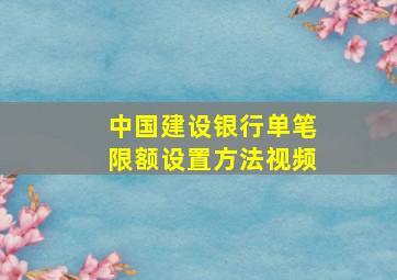 中国建设银行单笔限额设置方法视频