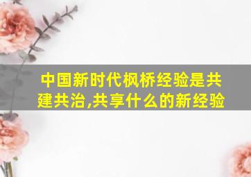 中国新时代枫桥经验是共建共治,共享什么的新经验