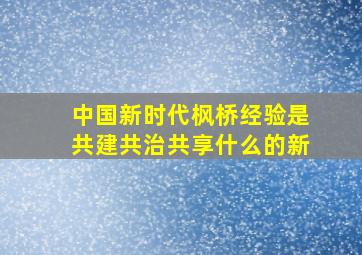 中国新时代枫桥经验是共建共治共享什么的新