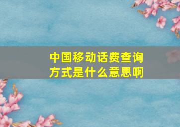 中国移动话费查询方式是什么意思啊