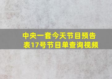 中央一套今天节目预告表17号节目单查询视频