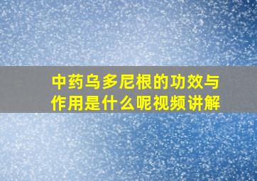 中药乌多尼根的功效与作用是什么呢视频讲解