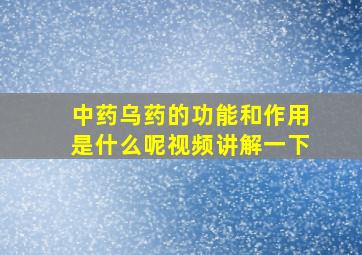 中药乌药的功能和作用是什么呢视频讲解一下